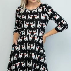 LA Soul Cat Print 3/4 Sleeve Sweater Dress