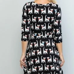 LA Soul Cat Print 3/4 Sleeve Sweater Dress