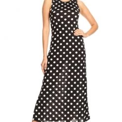 MOA Black & White Polka Dot Sleeveless Maxi Dress APPAREL