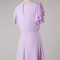 Fascination Flutter Sleeve Dress In Lilac - Size M APPAREL