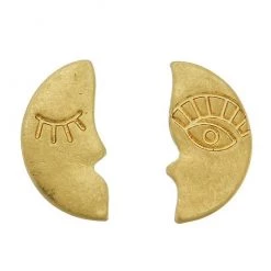 Girly Accessories Half Moon Face Post Earrings - Gold