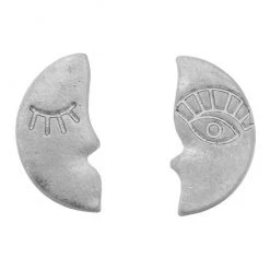 Girly Accessories Half Moon Face Post Earrings - Silver