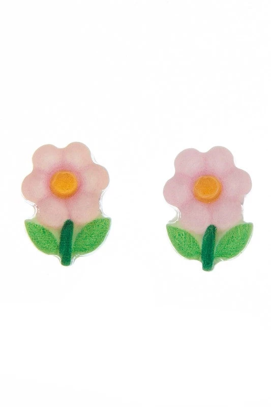 Girly Accessories Flower Post Earrings - Pink 3 Girly Accessories Flower Post Earrings - Pink
