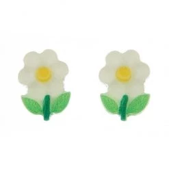 Girly Accessories Flower Post Earrings - White