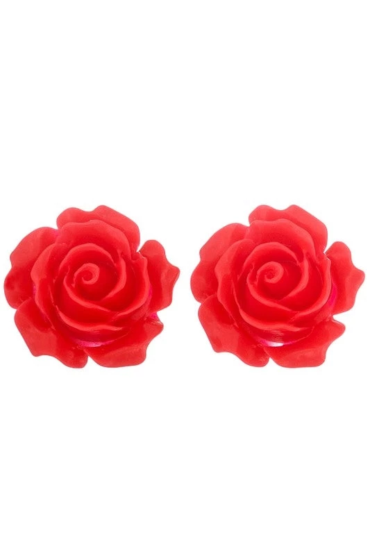 Girly Accessories Rose Post Earrings In Red 3 Girly Accessories Rose Post Earrings In Red