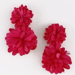 H & D Accessories Fuchsia Fabric Flower Drop Earrings