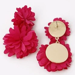 H & D Accessories Fuchsia Fabric Flower Drop Earrings