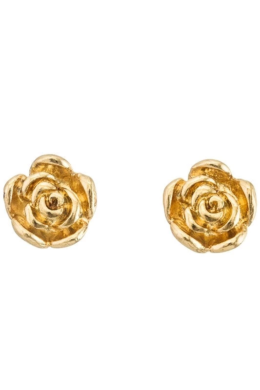 Girly Accessories Gold Metal Rose Post Earrings 3 Girly Accessories Gold Metal Rose Post Earrings