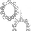 Girly Accessories Silver Metal Flower Motif Dangle Hoop Earrings