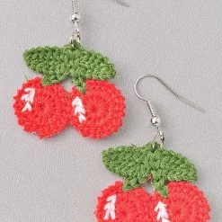 Girly Accessories Stitched Cherries Dangle Earrings