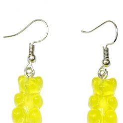 Girly Accessories Gummy Bear Dangle Earrings - Yellow