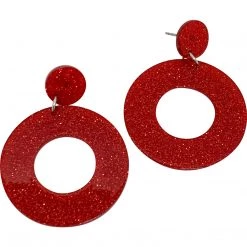Retro Red Glitter Drop Hoops By Lipstick & Chrome