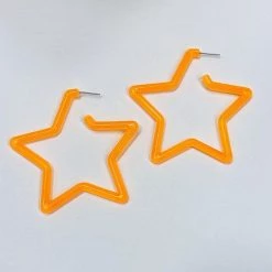 Clear Color Shop ACCESSORIES Neon Orange Star Hoops