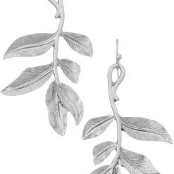 Girly Accessories Silver Leaf Dangle Earrings