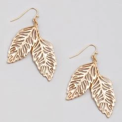 Fame Accessories Gold Leaves Dangle Earrings