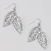 Fame Accessories Silver Leaves Dangle Earrings