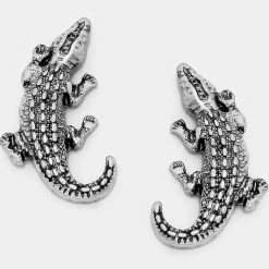 Wona Trading ACCESSORIES Silver Metal Alligator Post Earrings