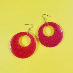 Flashback And Freedom Glitter Hoop Dangle Earrings Hot Pink