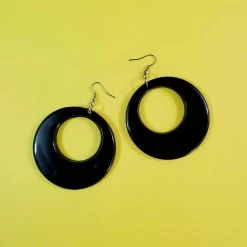 Flashback And Freedom Black Hoop Dangle Earrings
