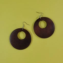 Flashback & Freedom Dark Brown Wood Hoop Dangle Earrings