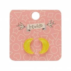 Erstwilder ACCESSORIES Essentials Crescent Moon Post Earrings - Yellow Glitter