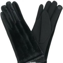 Girly Accessories Black Velvet Gloves With Ruffle Trim