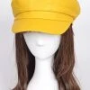 H & D Accessories Faux Leather Biker Cap In Yellow