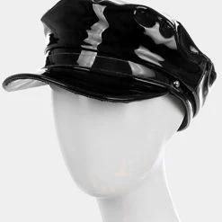 Wona Trading ACCESSORIES Black Patent Biker Cap