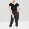 Hell Bunny Kay High Waist Capris In Black & White Dot