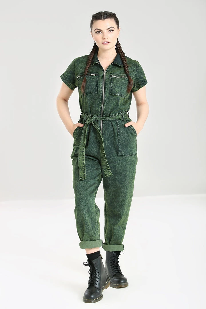 Denim Boilersuit In Green By Hell Bunny ROMPERS & CATSUITS 3 Denim Boilersuit In Green By Hell Bunny ROMPERS & CATSUITS
