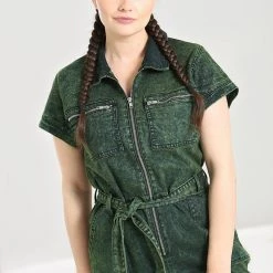 Denim Boilersuit In Green By Hell Bunny ROMPERS & CATSUITS 9 Denim Boilersuit In Green By Hell Bunny ROMPERS & CATSUITS