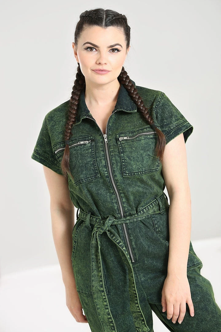 Denim Boilersuit In Green By Hell Bunny ROMPERS & CATSUITS 5 Denim Boilersuit In Green By Hell Bunny ROMPERS & CATSUITS