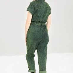 Denim Boilersuit In Green By Hell Bunny ROMPERS & CATSUITS