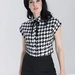 Hell Bunny Blake Houndstooth Print Blouse APPAREL 12 Hell Bunny Blake Houndstooth Print Blouse APPAREL