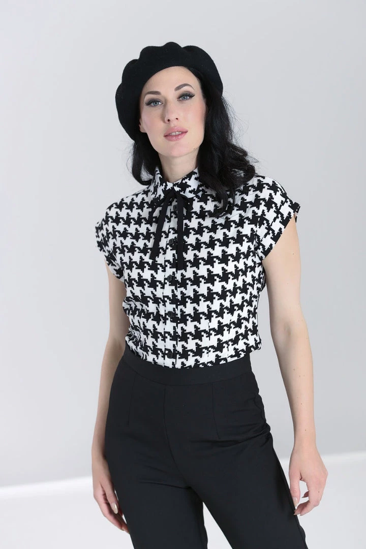 Hell Bunny Blake Houndstooth Print Blouse APPAREL 5 Hell Bunny Blake Houndstooth Print Blouse APPAREL
