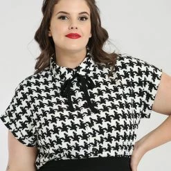 Hell Bunny Blake Houndstooth Print Blouse APPAREL