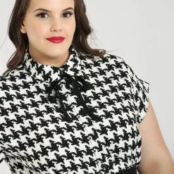 Hell Bunny Blake Houndstooth Print Blouse APPAREL