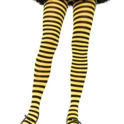 Leg Avenue Striped Tights In Black & Yellow
