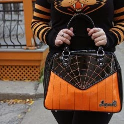 Sourpuss ACCESSORIES Sparkle Webbed Bowler Purse In Black & Orange