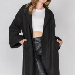 Fore Collection Retro Open Front Coat In Black - Size L
