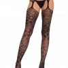 Leg Avenue Floral Lace Stockings With Attached Garterbelt