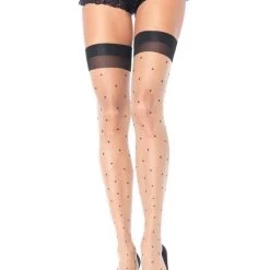 Leg Avenue HOSIERY Polka Dot Sheer Thigh Highs With Cuban Heel & Contrast Top