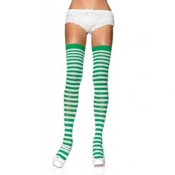 Leg Avenue HOSIERY Striped Thigh Highs In Green & White