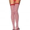 Leg Avenue Striped Thigh Highs In Red & White HOSIERY