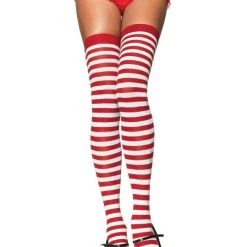 Leg Avenue Striped Thigh Highs In Red & White HOSIERY