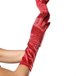 Leg Avenue Long Stretch Satin Gloves In Red ACCESSORIES