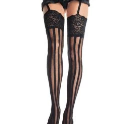 Naked City Clothing Vertical Striped Stockings With Lace Top HOSIERY