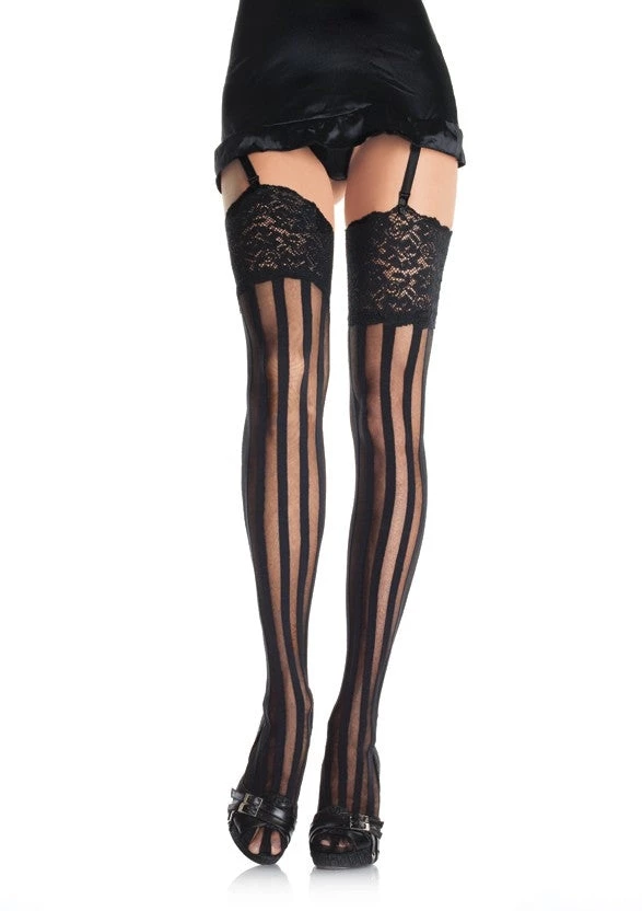 Naked City Clothing Vertical Striped Stockings With Lace Top HOSIERY 3 Naked City Clothing Vertical Striped Stockings With Lace Top HOSIERY