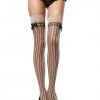 Naked City Clothing Sheer Pinstriped Stockings In Nude & Black With Satin Bow HOSIERY