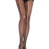 Leg Avenue Vintage Pinstripe Net Pantyhose In Black HOSIERY